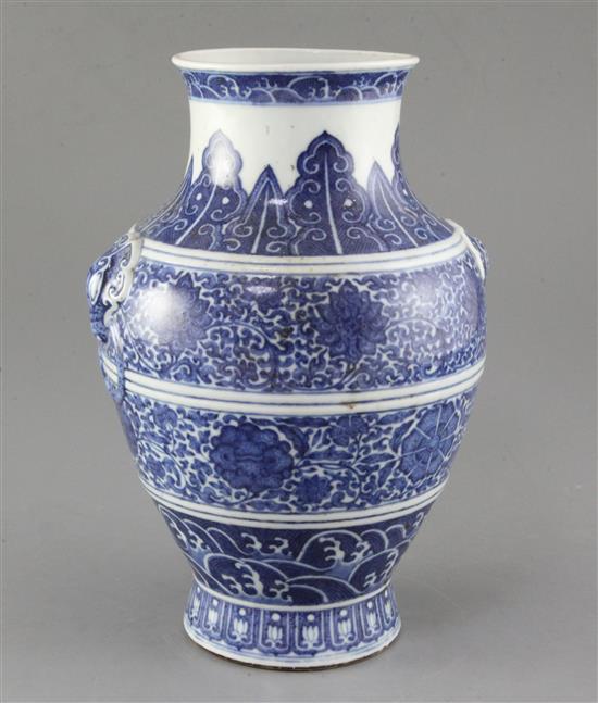 A Chinese blue and white vase, Qianlong seal mark but 19th century, height 26cm